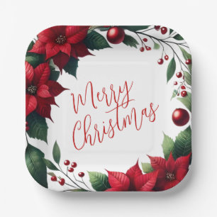 Poinsettia-Kranz – Elegante Weihnachtsblumen Pappteller