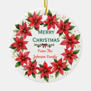 Poinsettia-Kranz-Familien-Weihnachtsbaumschmuck Keramik Ornament