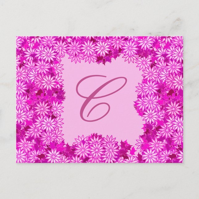 Poinsettia Kranz mit Monogramm, Fuchsienrosa Postkarte (Vorderseite)