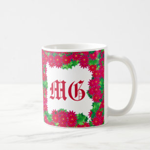 Poinsettia Kranz mit Monogramm, Rot und Grün Kaffeetasse
