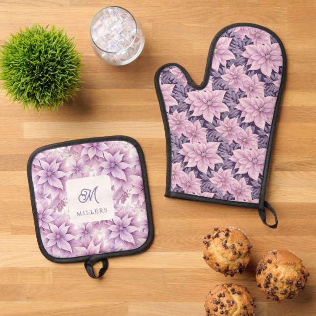 Poinsettia Lavender Holiday Ofenhandschuh & Topflappen-Set (Oben Unten)