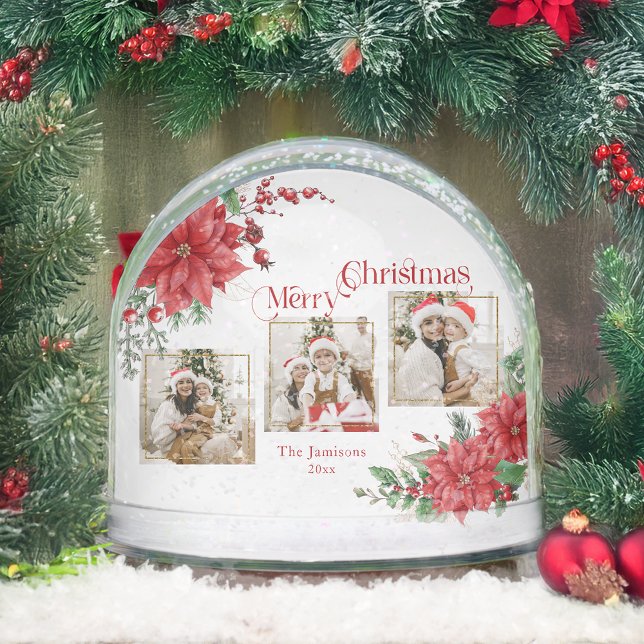 Poinsettia & Merry Christmas 3-Photo Snow Globe Schneekugeln (Von Creator hochgeladen)