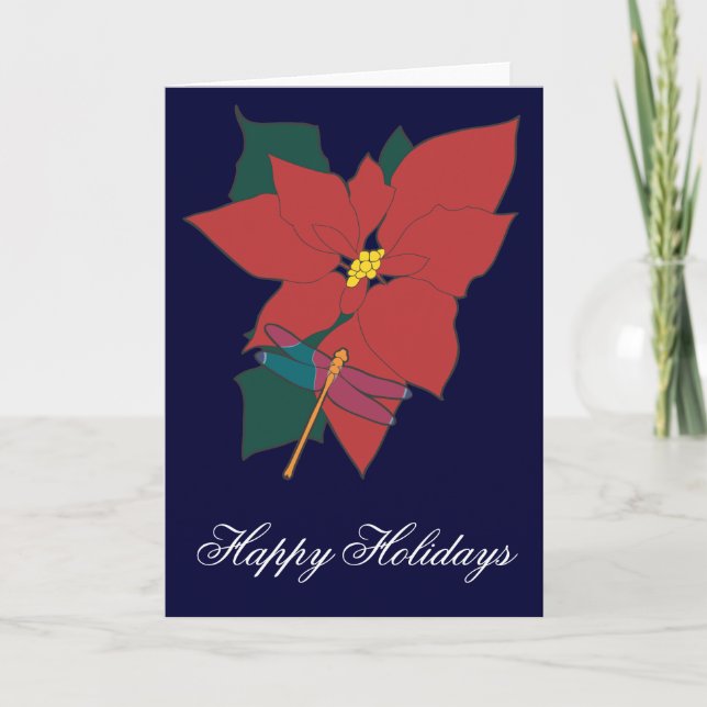 Poinsettia mit Libelle Feiertagskarte (Vorderseite)