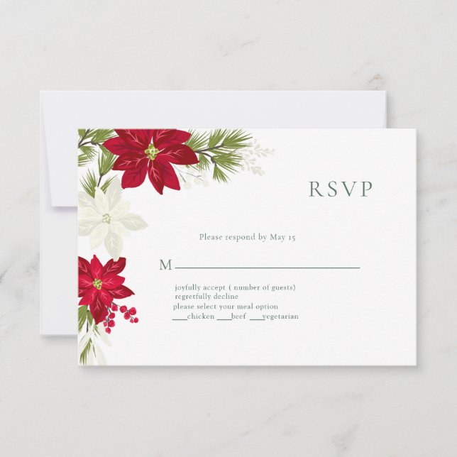 Poinsettia Modern Wedding RSVP Card Gree (Vorderseite)