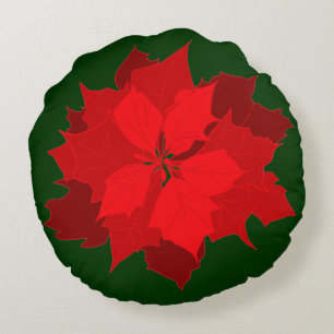 Poinsettia Modernes Grün-Kissen für Weihnachten Rundes Kissen