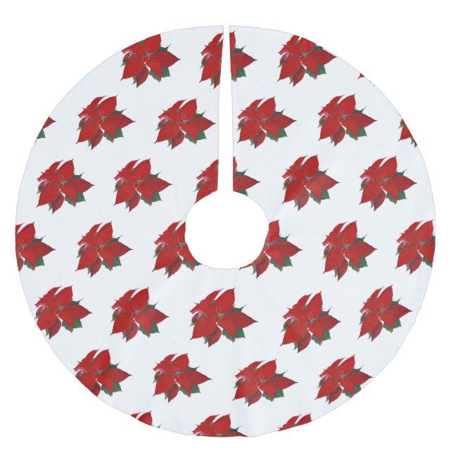 Poinsettia Pattern Weihnachten Polyester Weihnachtsbaumdecke (Vorderseite)
