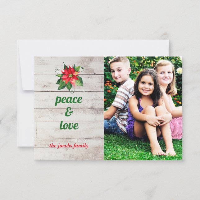 Poinsettia Peace & Liebe - 3x5 Weihnachtskarte Einladung (Vorderseite)