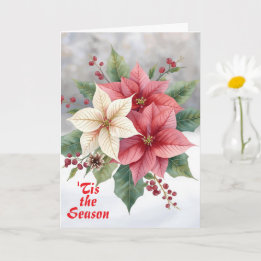 Poinsettia Pink Weiß "'tis the Season" Weihnachten Karte