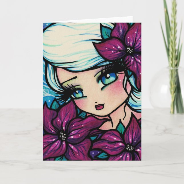 Poinsettia Pixie Winter Christmas Fantasy Art Card Feiertagskarte (Vorderseite)