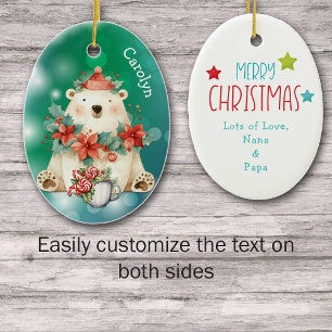 Poinsettia Polar Bear Kinder Keramik Ornament