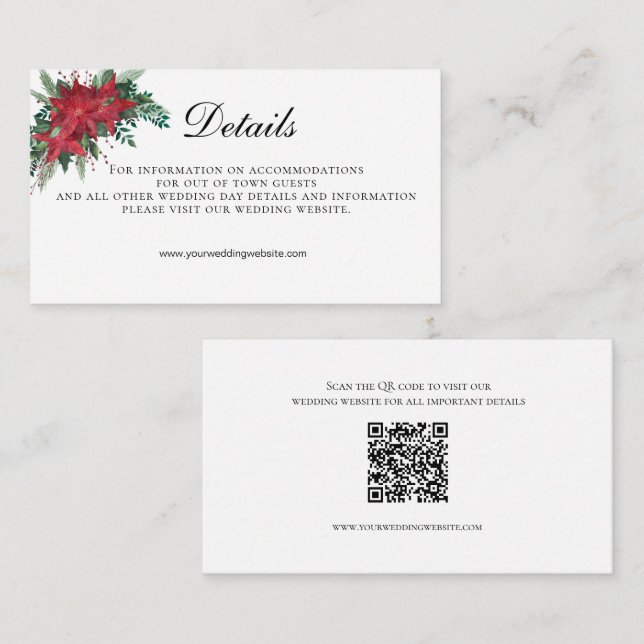 Poinsettia QR Code Wedding Details Enclosure Card Begleitkarte (Vorne/Hinten)