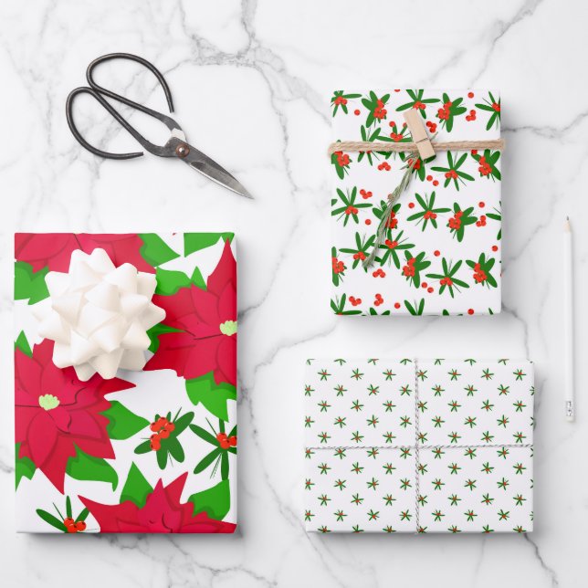 Poinsettia & Red Berry Festive Mexican Christmas Geschenkpapier Set (Vorderseite)