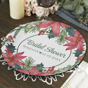 Poinsettia Red Christmas Floral Brautparty Pappteller