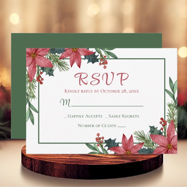 Poinsettia Red Christmas Floral Wedding RSVP Karte (Von Creator hochgeladen)