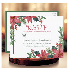 Poinsettia Red Christmas Floral Wedding RSVP Postkarte