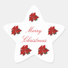 Poinsettia Red Christmas Star Sticker