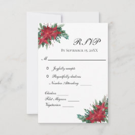 Poinsettia Red Christmas Winter Wedding RSVP Card Karte