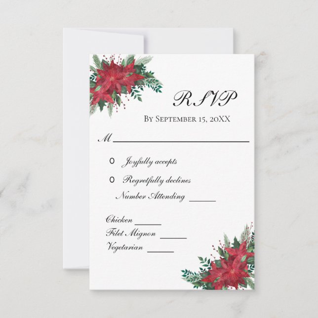 Poinsettia Red Christmas Winter Wedding RSVP Card Karte (Vorderseite)