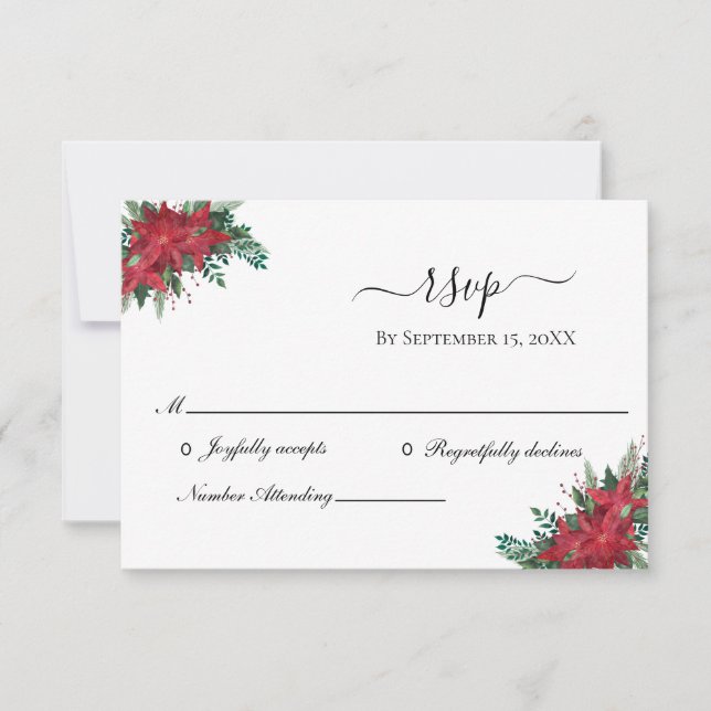 Poinsettia Red Christmas Winter Wedding RSVP Card Karte (Vorderseite)