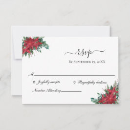 Poinsettia Red Christmas Winter Wedding RSVP Card Karte