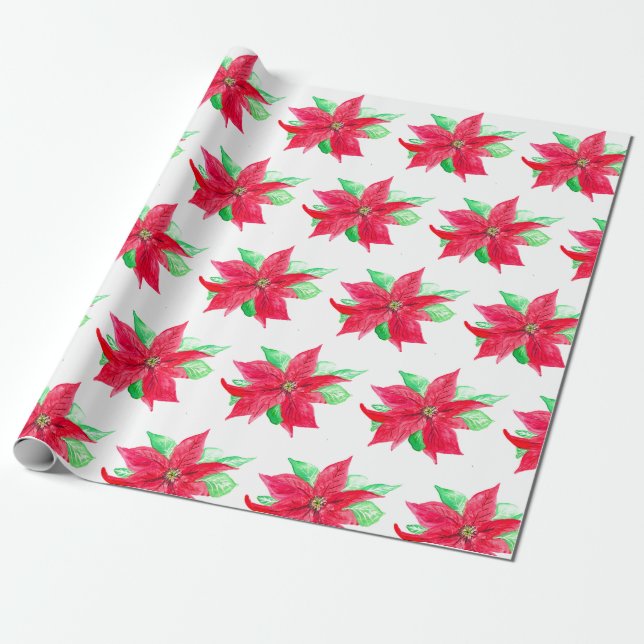 Poinsettia Red Floral Christmas Blume Geschenkpapier (Ungerollt)