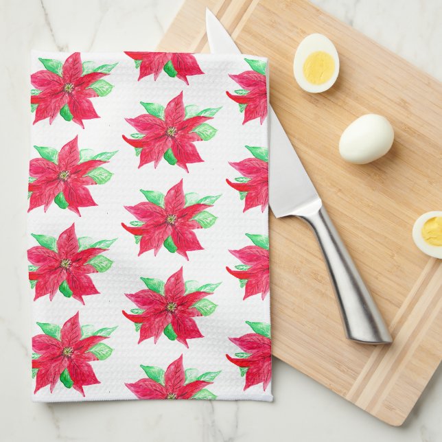 Poinsettia Red Floral Christmas Blume Geschirrtuch (Viertel Falte)