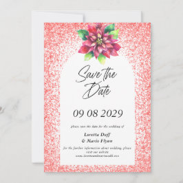 Poinsettia Red Glitter Save the date Invitation Einladung