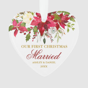 Poinsettia Red Gold Erstes Verheiratetes Herz Ornament