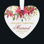 Poinsettia Red Gold First Christmas Verheiratet He Ornament<br><div class="desc">Elegante Wasserfarbe Rote Poinsettia Florenz Verheiratetes Weihnachtsgeschenk</div>