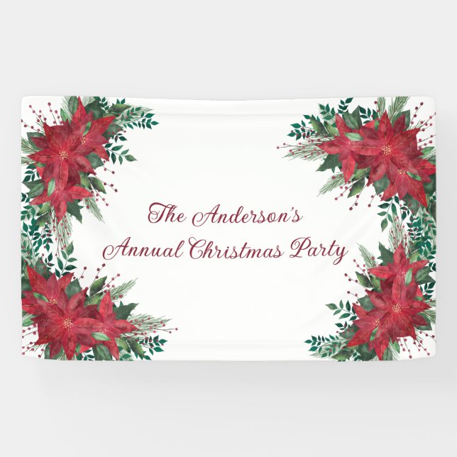 Poinsettia Red Green Holiday Weihnachts-Party Banner (Horizontal)