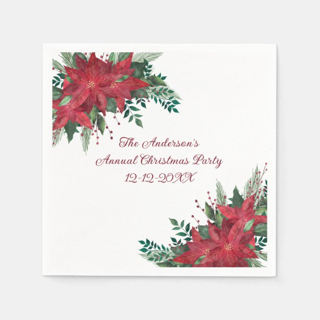 Poinsettia Red Green Holiday Weihnachts-Party Serviette (Vorderseite)