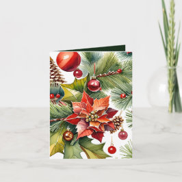 Poinsettia & Red Ornament Foto & Fact Christmas Karte
