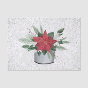 Poinsettia Red Silver Confetti Christmas Seidenpapier