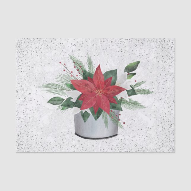 Poinsettia Red Silver Confetti Christmas Seidenpapier (Vorderseite)
