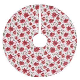 Poinsettia Red White Green Holiday Weihnachten Polyester Weihnachtsbaumdecke