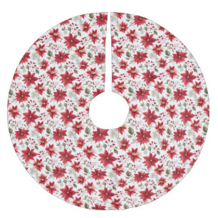 Poinsettia Red White Green Holiday Weihnachten Polyester Weihnachtsbaumdecke