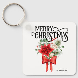 Poinsettia Rose Blume Bouquet Schlüsselanhänger
