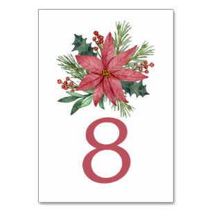 Poinsettia-Rot-Blumen-Weihnachtshochzeit  Tischnummer