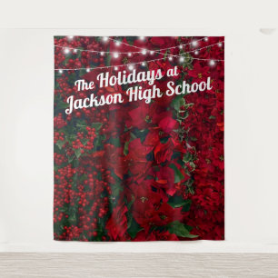 Poinsettia Rot Grüne Blätter Weihnachts-Foto Hinte Wandteppich
