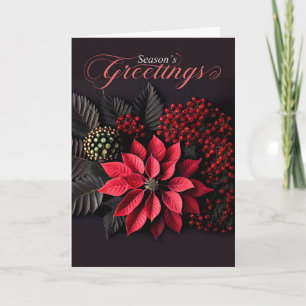 Poinsettia-Rote Beeren Weihnachtsgrüße Feiertagskarte