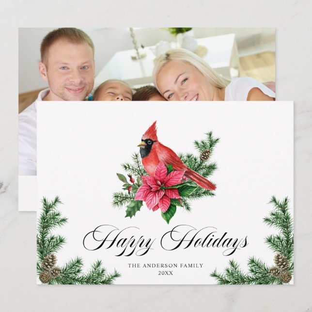 Poinsettia Roter Kardinal Weihnachtsgrüße FOTO Feiertagskarte (Vorne/Hinten)
