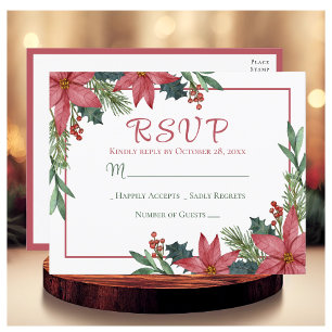 Poinsettia Roter Weihnachtsblumen-Hochzeits-RSVP Postkarte