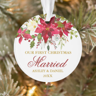 Poinsettia-rotes Blumengolderstes Weihnachten Ornament