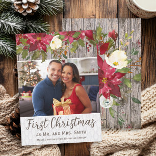 Poinsettia Rustic Holz Foto 1. Weihnachten Mr. Mrs