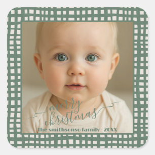 Poinsettia Salbei Grün Elfenbein Weihnachten Baby Quadratischer Aufkleber
