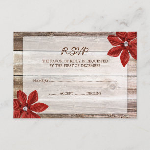 Poinsettia-Scheunen-hölzerne Hochzeit UAWG RSVP Karte