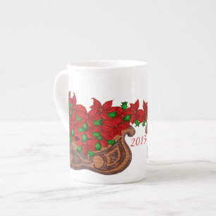 Poinsettia-Schlitten-Knochen-China-Tasse Prozellantasse