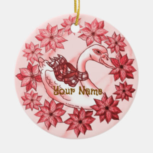 Poinsettia Schwan Keramik Ornament