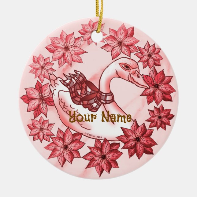 Poinsettia Schwan Keramik Ornament (Vorne)