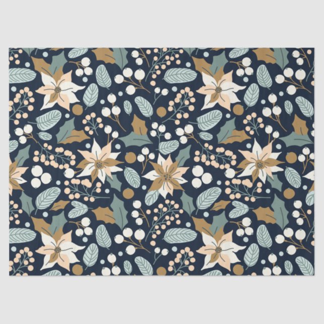 Poinsettia Schwarzer Hintergrund Winterurlaub Wrap Seidenpapier (Vorderseite)